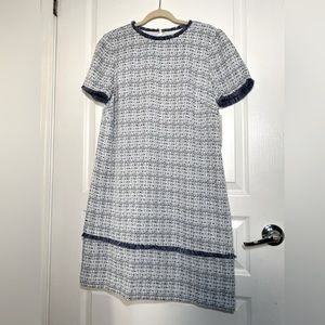 NEW! Julia Jordan Tweed Fringe Edge Shift Dress Size 10 Blue & White NWT